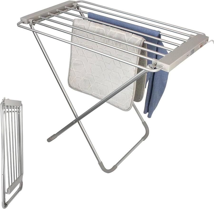 Elektrisch Droogrek Verwarmd Handdoekenrek Snel Kleding Drogen Opvouwbaar Aluminium 95 cm Lengte Geborsteld