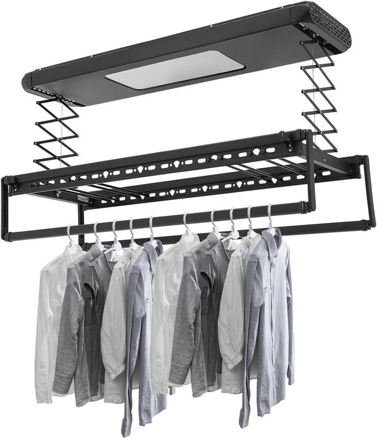 Elektrisch Droogrek Hangende Wasdroger Plafond Was Drogen Met Afstandsbediening 125 x 31 x 7 cm Zwart