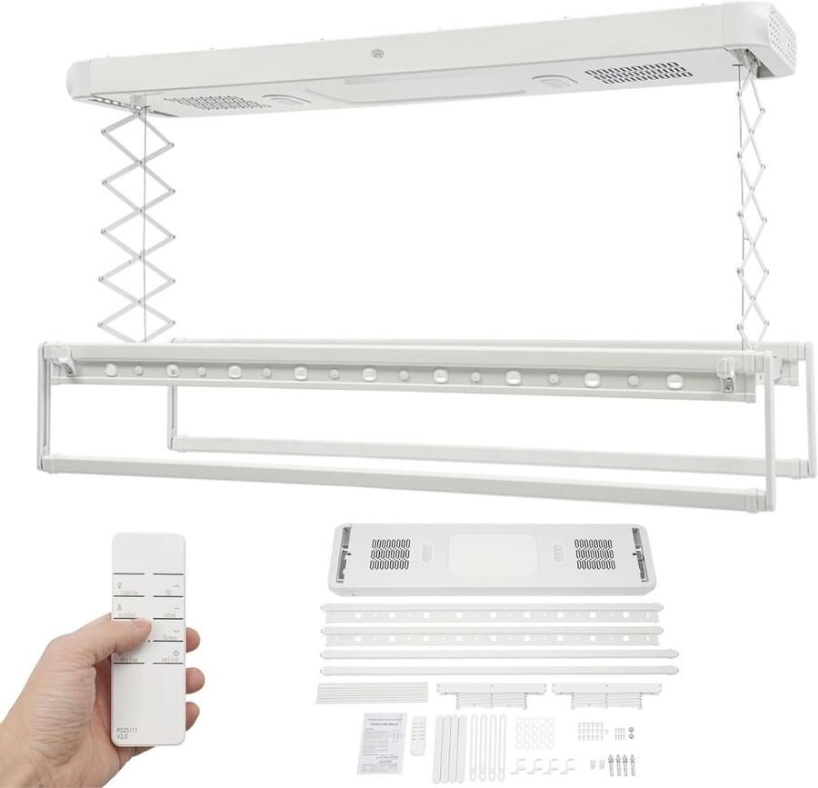Elektrisch Droogrek Hefbaar Wasrek Wassen Droogen Met Ventilator Sterilisatie 130-215 cm Wit