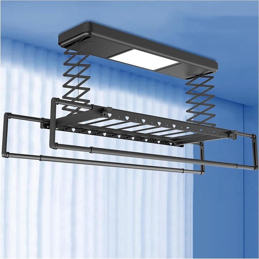 Elektrisch Droogrek Kledingdroger Plafond Kleding Drogen Afstandsbediening Lift 35 kg Draagvermogen Zilverkleurig