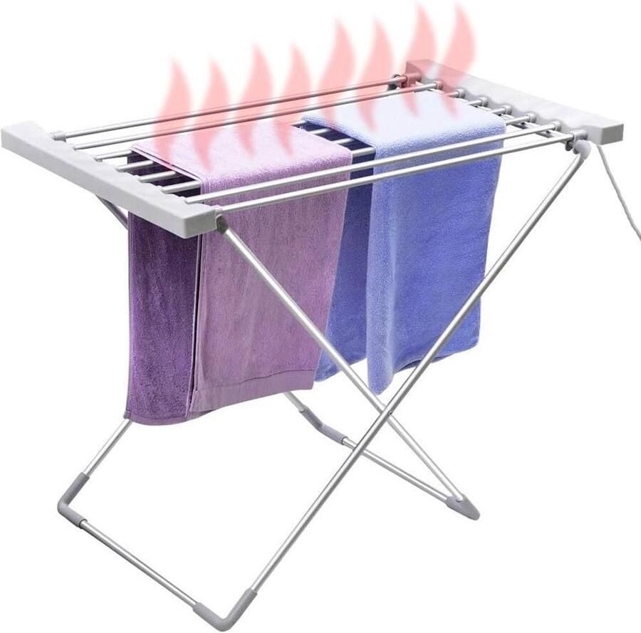 Elektrisch Droogrek Kledingdroger Snel Kleding Drogen 8 Aluminium Staven 94 x 74 x 50 cm Grijs