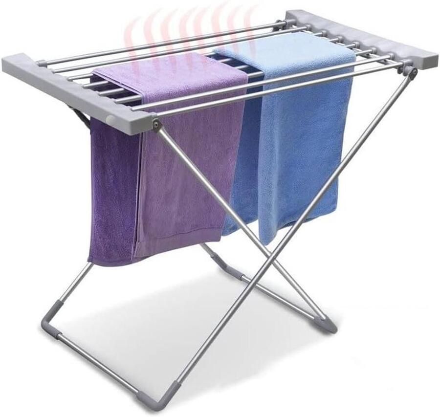 Elektrisch Droogrek Kledingdroger Verwarmd Snel Was Drogen Aluminium Vliegtuigkwaliteit 95x50x74 cm Zilver