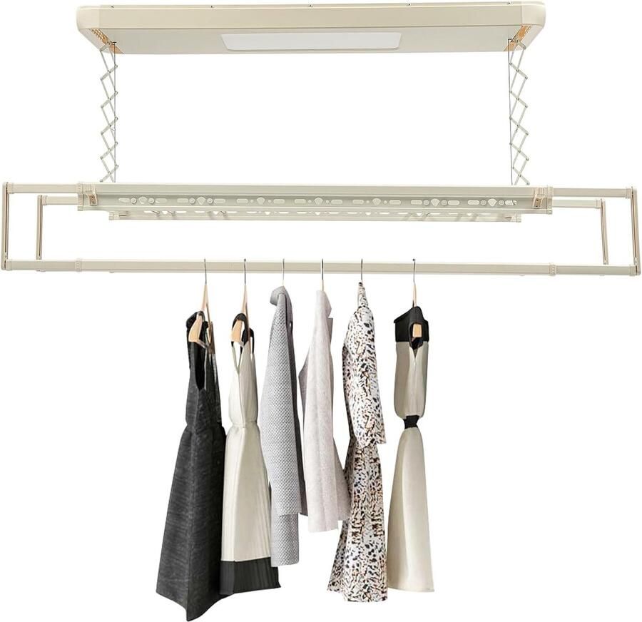 Elektrisch droogrek Kledinglift plafond Ruimtebesparend drogen Met afstandsbediening 130-215 cm instelbaar Off-white