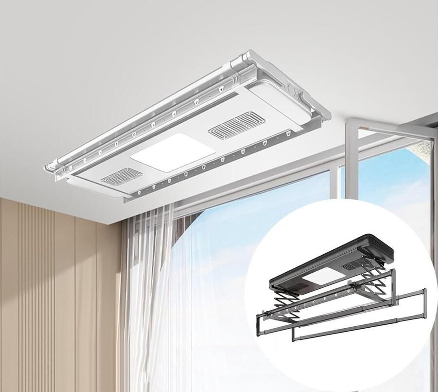 Elektrisch Droogrek Plafond Droger Ruimte Besparen Automatische Lift 119cm Breed Wit