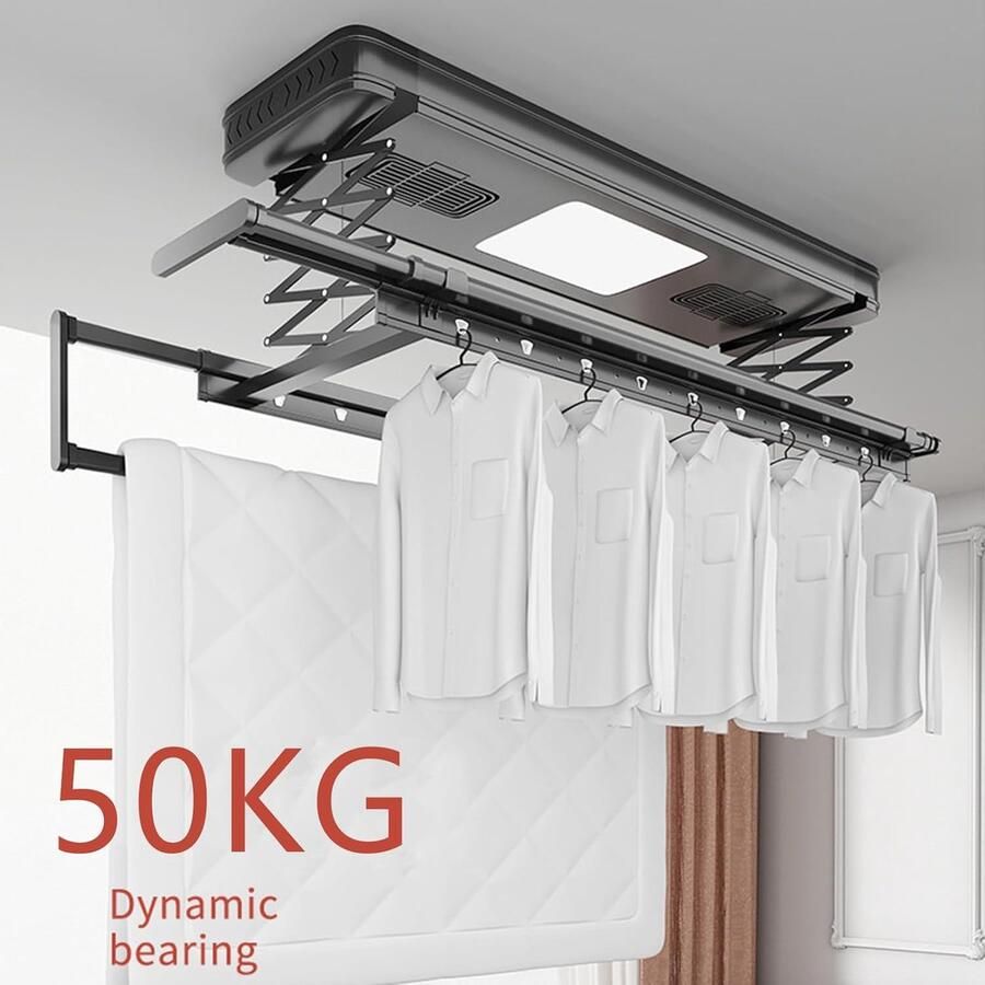 Elektrisch Droogrek Plafond Drooglift Kleding Drogen Afstandsbediening Lift 119cm Breed Melkachtig Wit