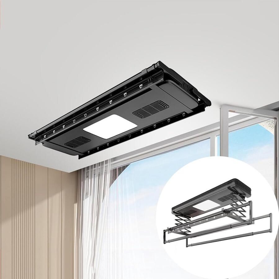 Elektrisch Droogrek Plafond Drooglift Ruimtebesparend Wassen Automatische Lift 119cm Breed Wit