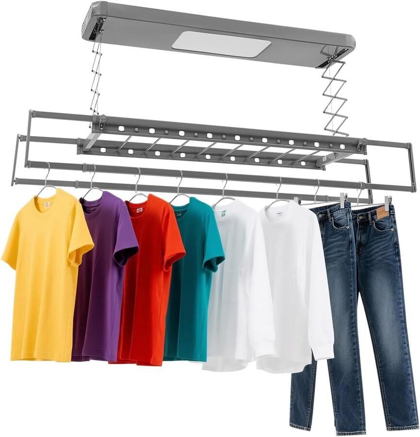 Elektrisch Droogrek Plafondlift Kleding Ruimte Besparen Intelligent Afstandsbediening 35 kg Draagkracht Grijs