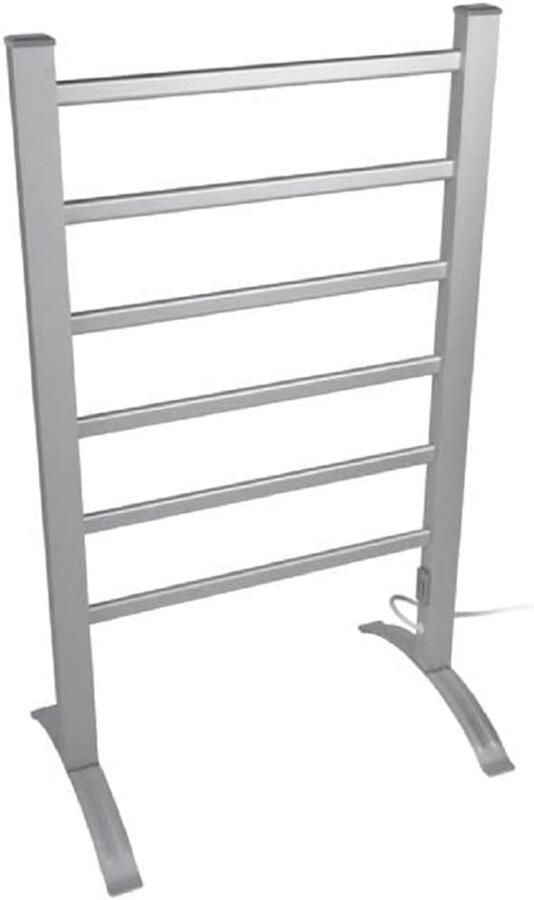 Elektrisch Droogrek Verwarmd Handdoekenrek Kleding Drogen Vrijstaand of Wandmontage 6 Stangen Aluminium Grijs
