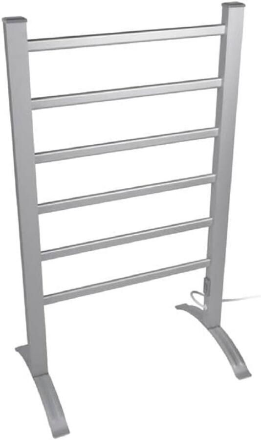 Elektrisch Droogrek Verwarmd Handdoekrek Kleding Drogen Vrijstaand of Wandmontage 6 Stangen Aluminium Grijs