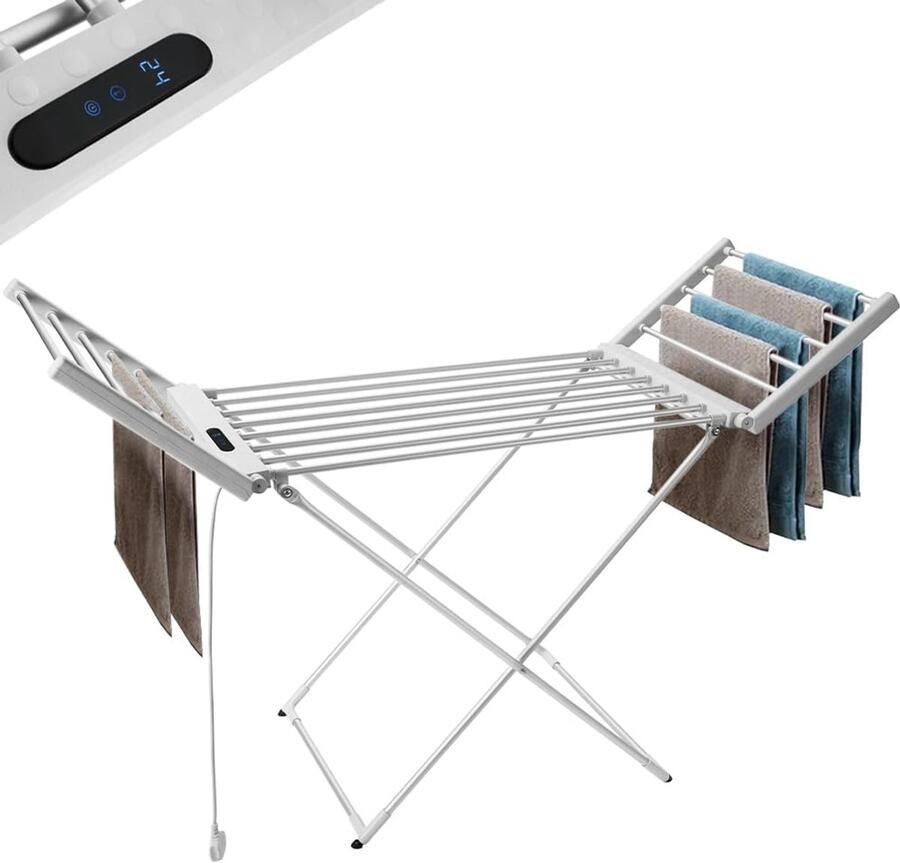 Elektrisch Droogrek Verwarmd Kledingrek Snel Kleding Drogen Opvouwbaar Aluminium Design 148 x 90 cm Aluminium