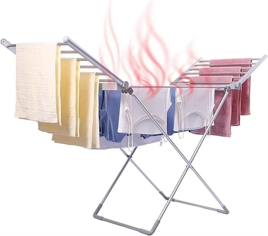 Elektrisch Droogrek Verwarmd Wasrek Binnen Was Drogen Opvouwbaar Aluminium Frame 147cm Hoog