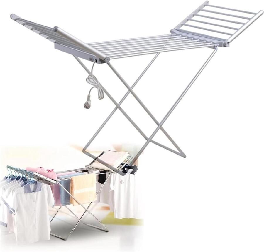 Elektrisch Droogrek Verwarmd Wasrek Kleding Snel Drogen Constante Temperatuur 146x52x90 cm Lichtgrijs