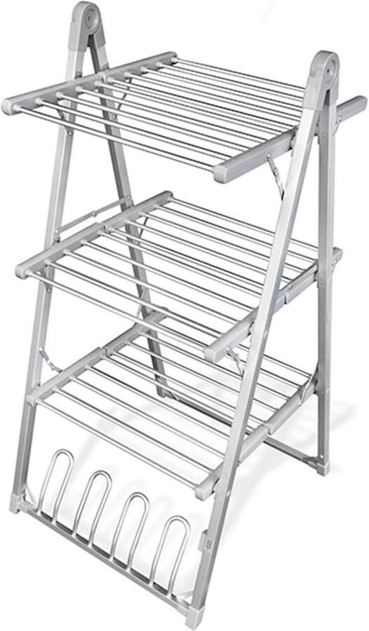Elektrisch Droogrek Verwarmd Wasrek Snel Kleding Drogen Opvouwbaar Aluminium 3 Etages 30 Stangen Grijs