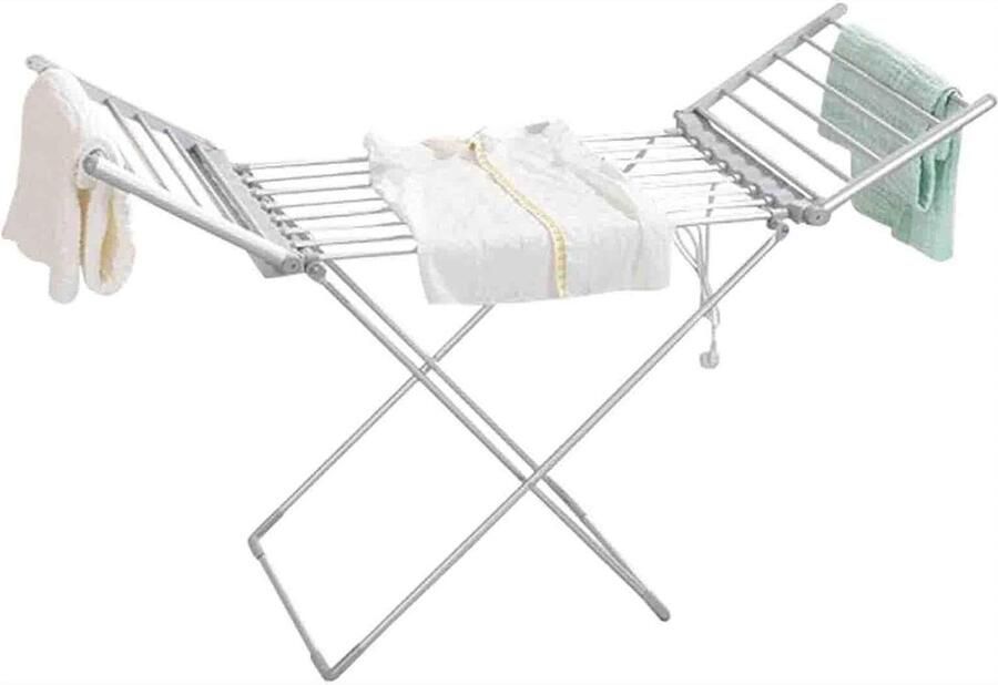 Elektrisch Droogrek Verwarmde Kledinghanger Kleding Snel Drogen Opvouwbaar Vleugelontwerp 18 Verwarmde Staven Zilver