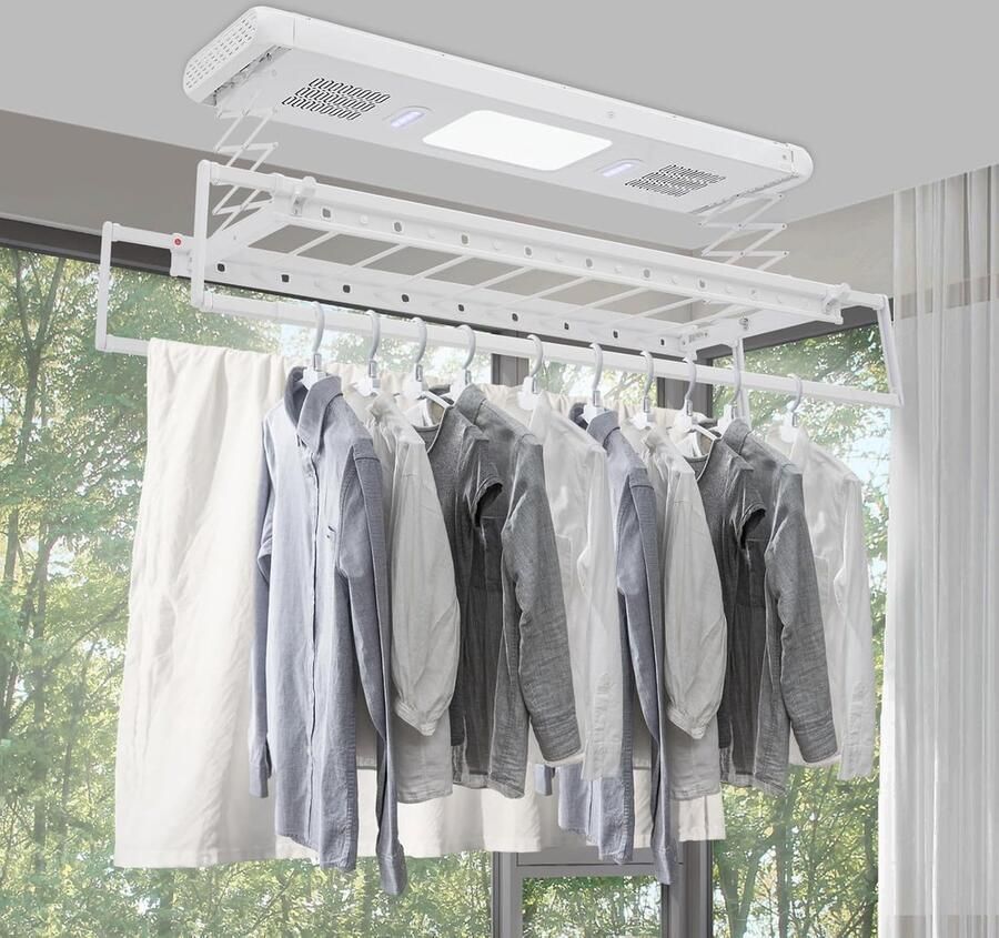 Elektrisch Droogrek Wanddroger Plafonddroger Kleding Drogen Met Sterilisatie Ventilator 130-215 cm Wit