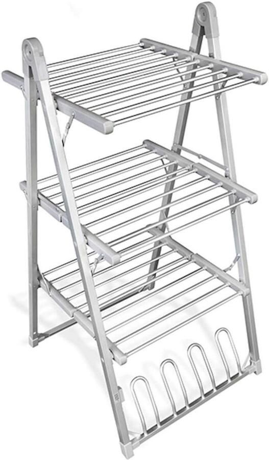 Elektrisch Droogrek Wasdroger Opvouwbaar Kleding Drogen 3 Etages Verwarming 66 x 135 cm Grijs