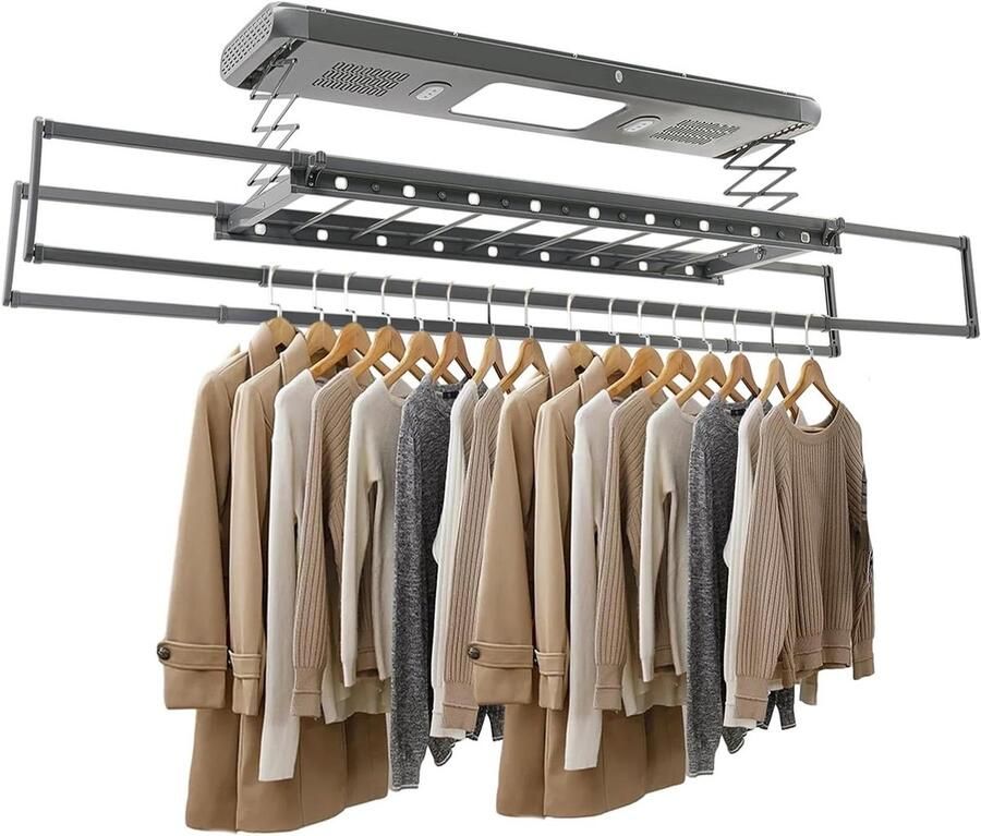 Elektrisch droogrek Waskelder lift Was drogen Met ventilatoren 125x31x7 cm Grijs