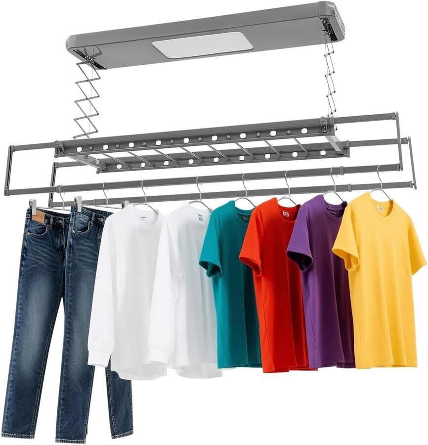 Elektrisch Droogrek Wastoren Plafonddroger Kleding Drogen Uittrekbaar met Afstandsbediening 110 cm Grijs