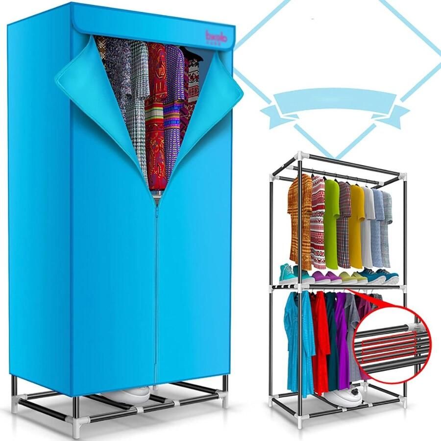 Elektrisch Verwarmd Droogrek Kledingdroger Kast Snel Kleding Drogen Met Hetelucht Ventilator 20 kg Capaciteit Blauw