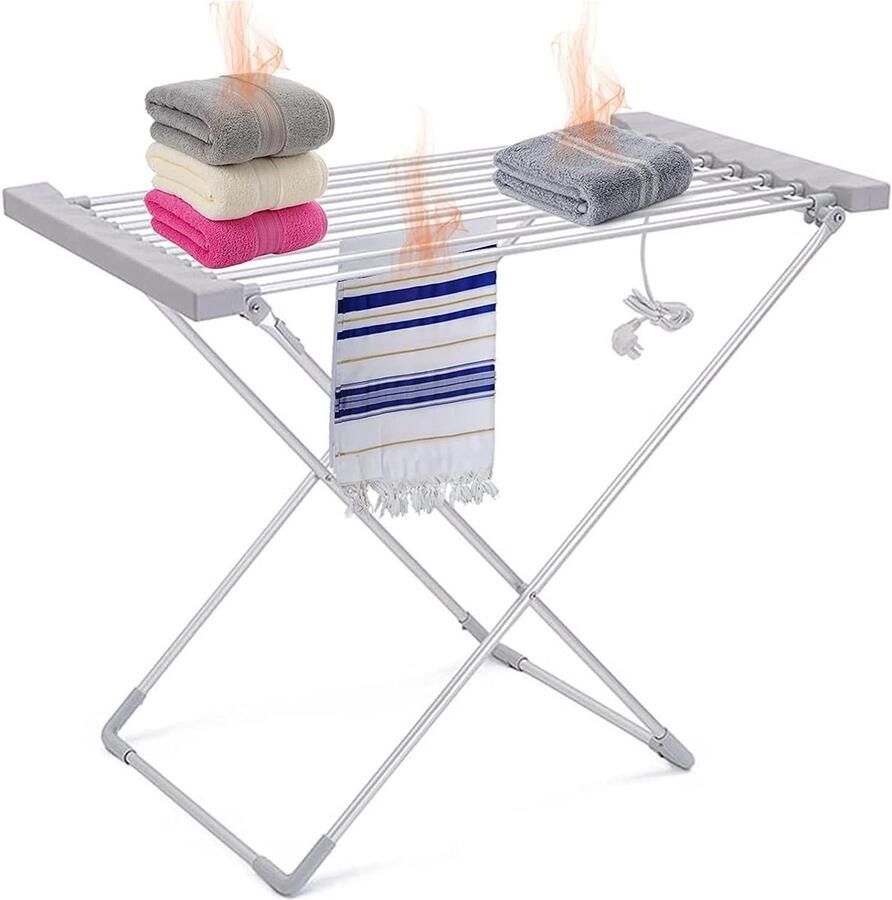 Elektrisch Verwarmd Droogrek Opvouwbare Wasdroger Kleding Drogen 8 Verwarmde Buizen 95x50x74 cm Zilver