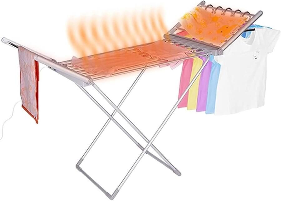 Elektrisch Verwarmd Wasdroger Droogrek Kleding Drogen Opvouwbaar Ontwerp 147x54x94 cm Zilverkleurig