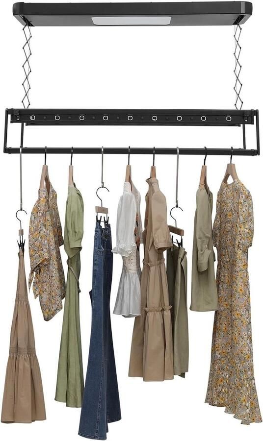 Elektrisch Wasrek Droogrek Afstandsbediening Kleding Drogen Plafondmontage 130 Centimeter Zwart - Foto 1