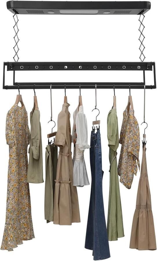 Elektrisch Wasrek Droogrek Kleding Drogen Met Afstandsbediening 125x60cm Zwart