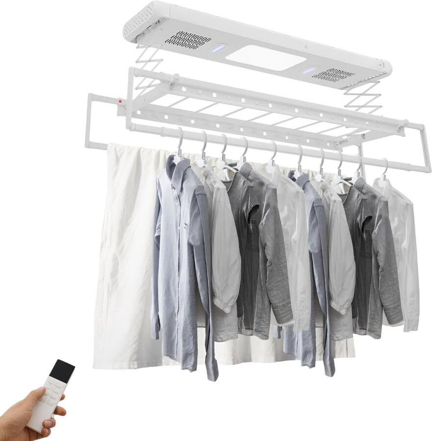 Elektrisch Wasrek Droogrek Kleding Muur Plafond Met Ventilator LED 130-215 cm Wit