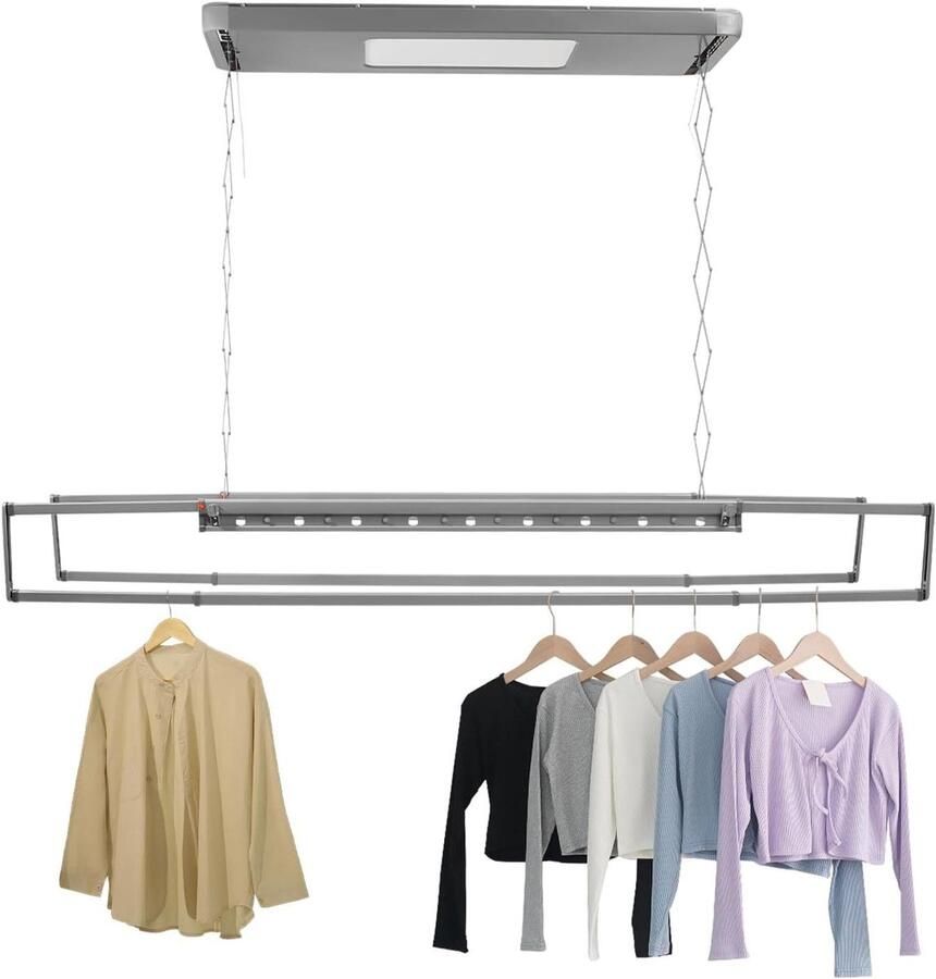 Elektrisch Wasrek Droogrek Plafond Was Drogen Met Afstandsbediening 125x31x7 cm Grijs