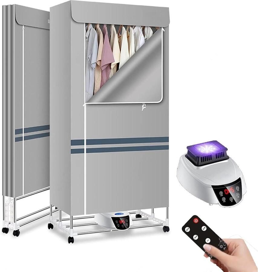 Elektrisch Wasrek Kledingdroger Snel Kleding Drogen Inclusief Afstandsbediening 20 kg Capaciteit Grijs