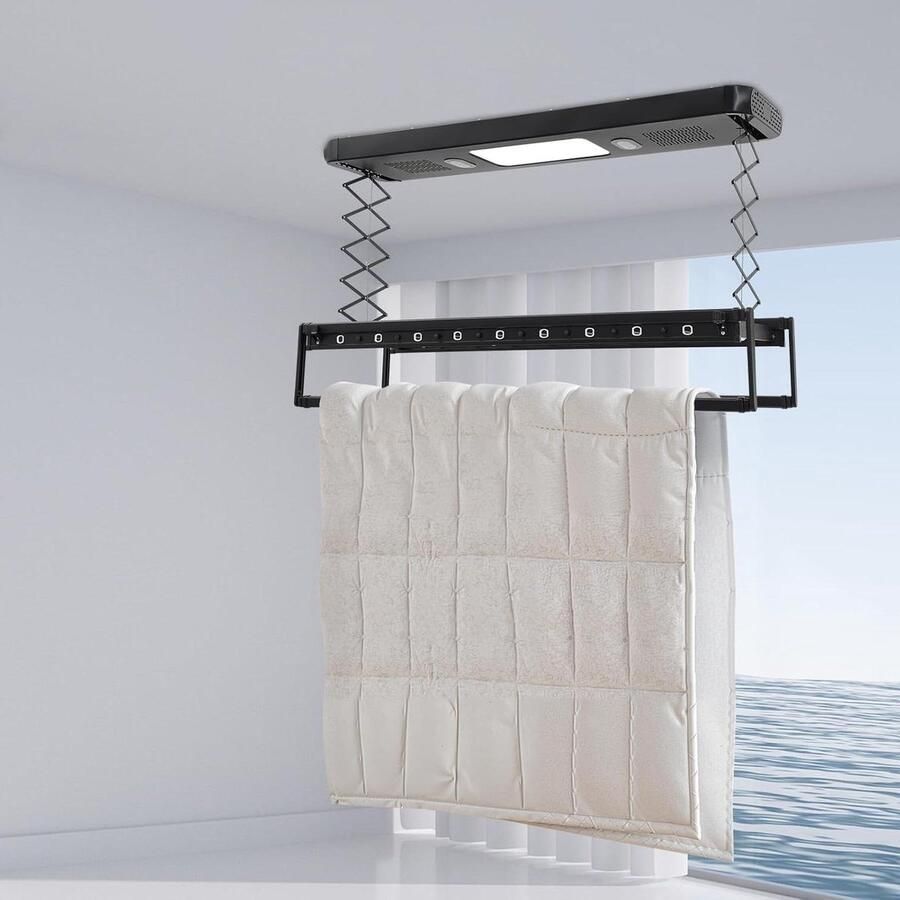 Elektrisch Wasrek Plafonddroger Droogrek Kleding Drogen Met Afstandsbediening 130-215 cm Zwart
