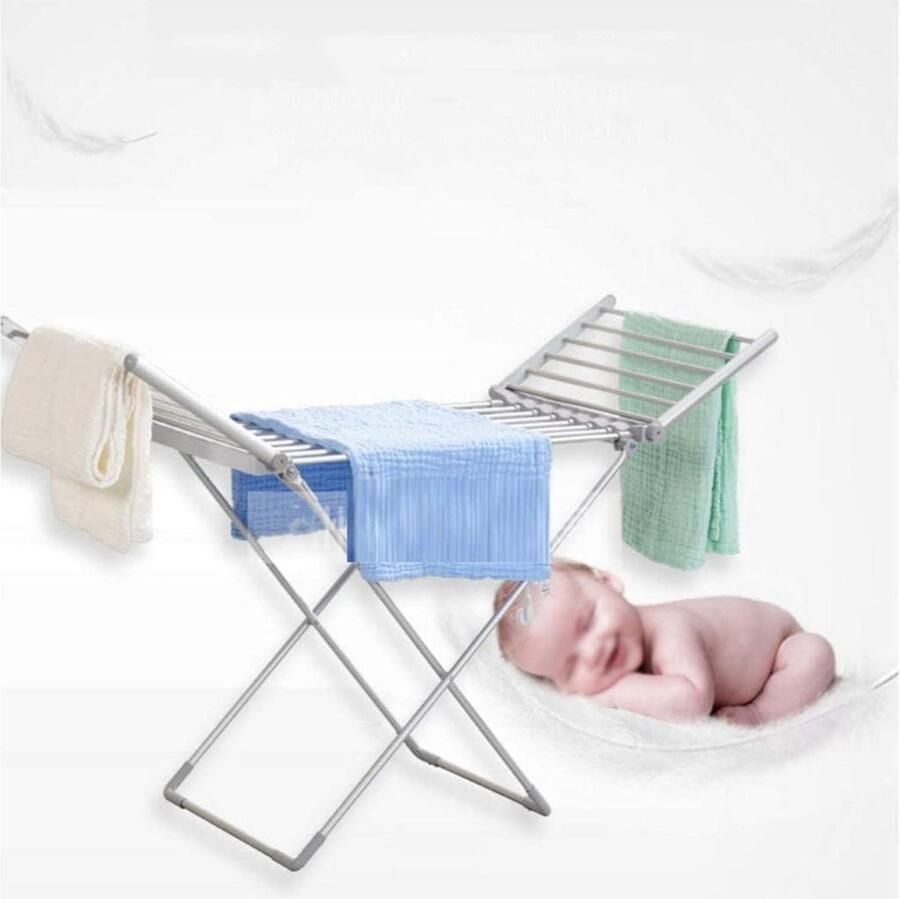 Elektrisch Wasrek Verwarmd Droogrek Kleding Drogen 18 Verwarmde Stangen 147 x 53 x 94 cm Zilver