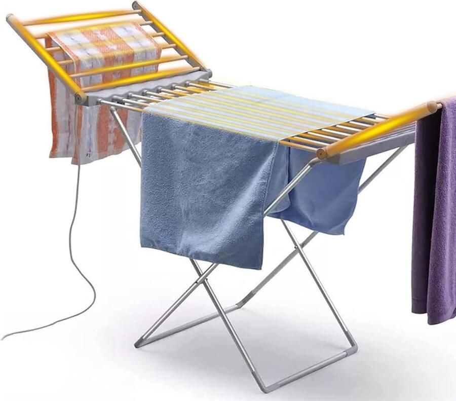 Elektrisch Wasrek Verwarmd Droogrek Kleding Drogen Energiezuinig 147.5 cm Zilver