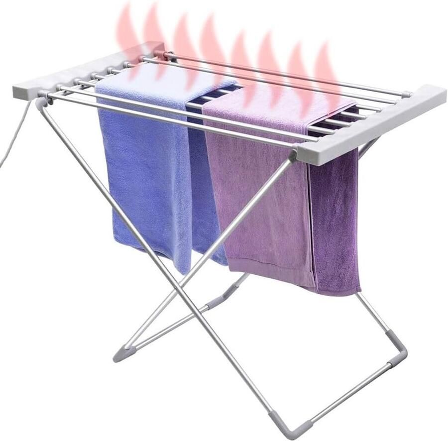 Elektrisch Droogrek Kledingdroger Snel Kleding Drogen 8 Aluminium Staven 94 x 74 x 50 cm Grijs