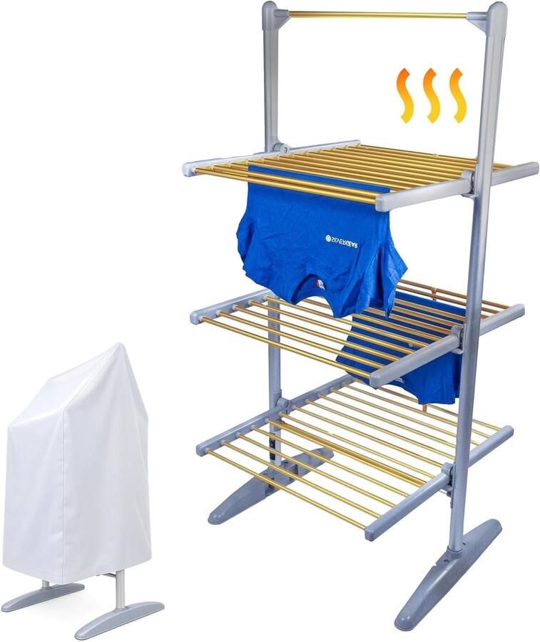 Elektrische Droogtoren Verwarmd Wasrek Kleding Drogen 4 Lagen met Afdekhoes 73x70x147 cm Grijs