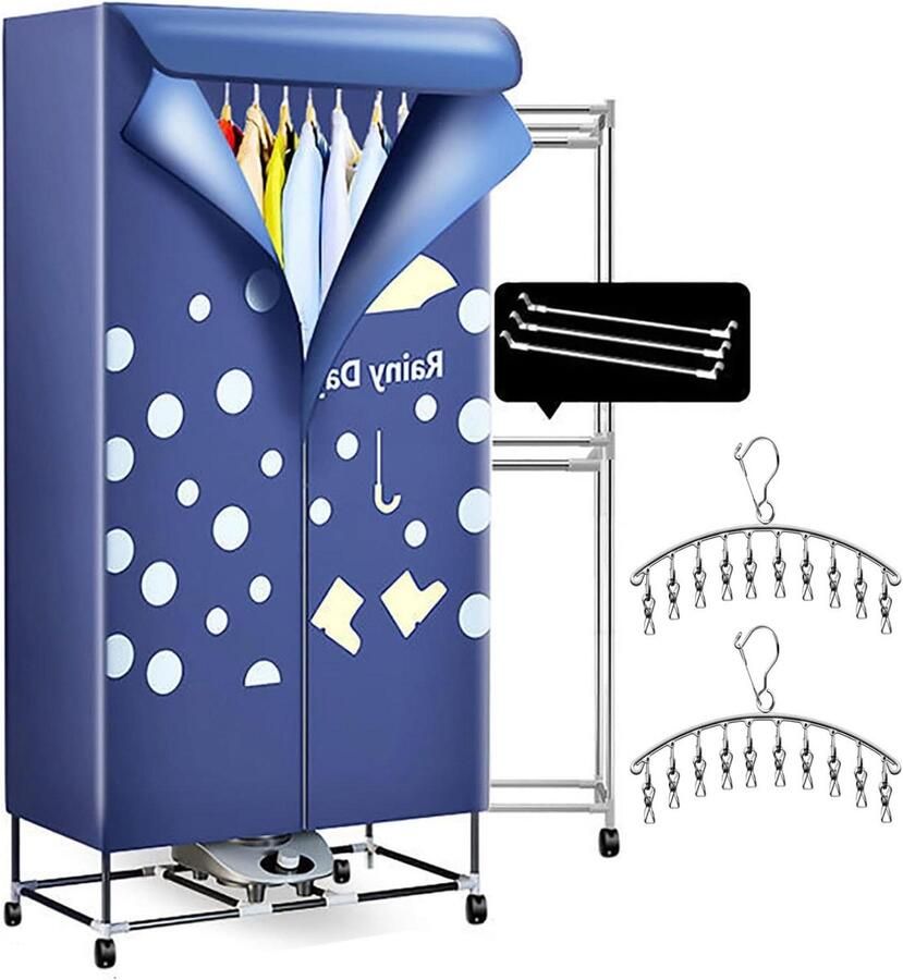 Elektrische Kleding Droger Droogrek Snel Kleding Drogen Opvouwbaar met Afstandsbediening 70x45x150cm Blauw