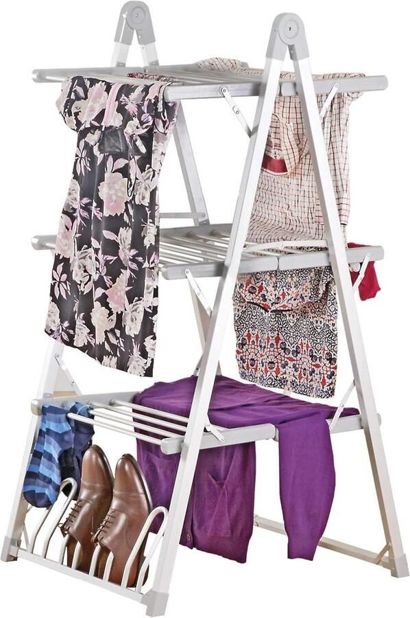 Elektrische Kleding Droger Verwarmd Rek Kleding Snel Drogen Opvouwbaar Compact 3 Tier Zilver