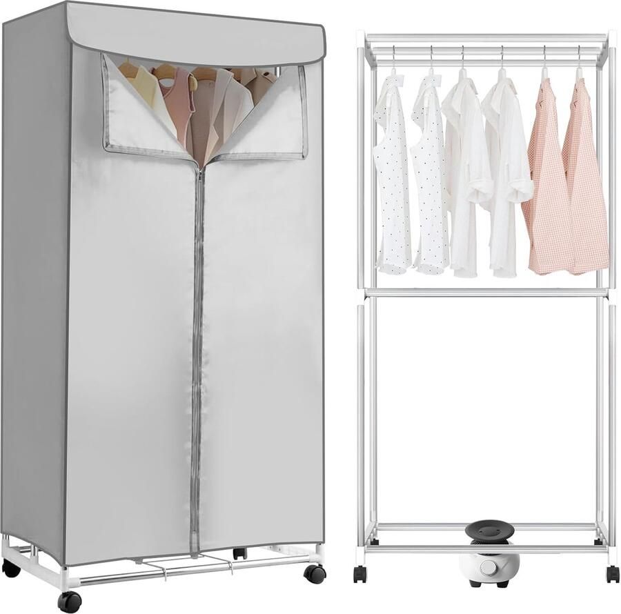 Elektrische Kledingdroger Draagbare Droogkast Snel Kleding Drogen Dubbellaags Verstelbaar 70x45x150cm Grijs