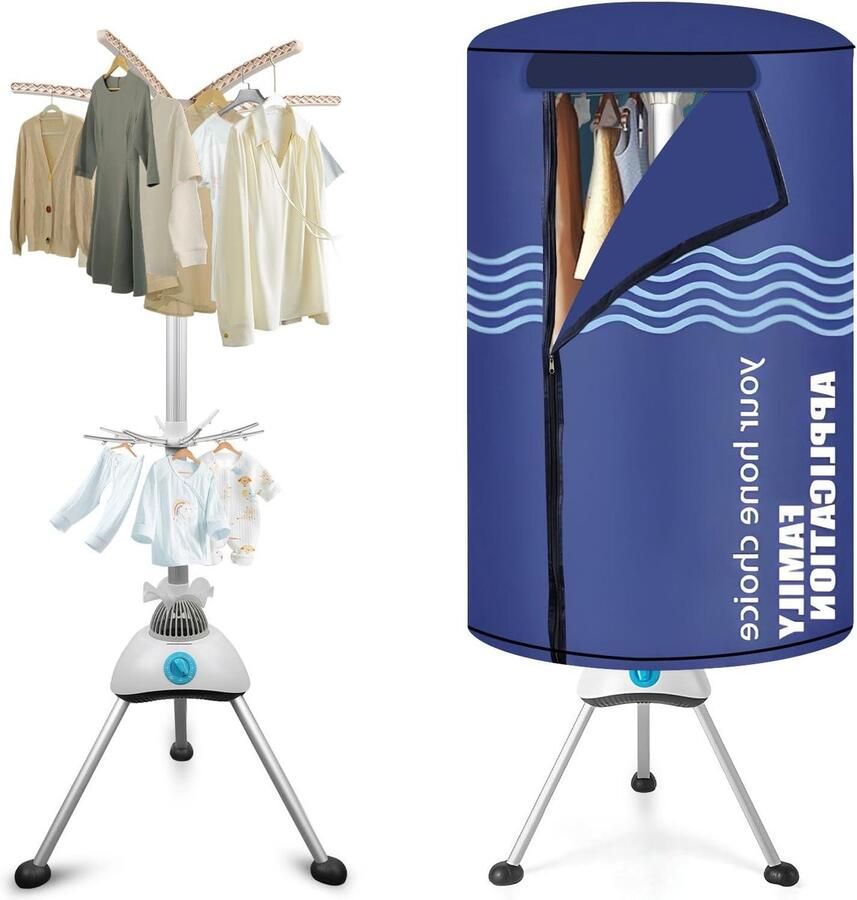 Elektrische Kledingdroger Draagbare Kast Kleding Snel Drogen Inklapbaar Design 142 cm Hoog Blauw