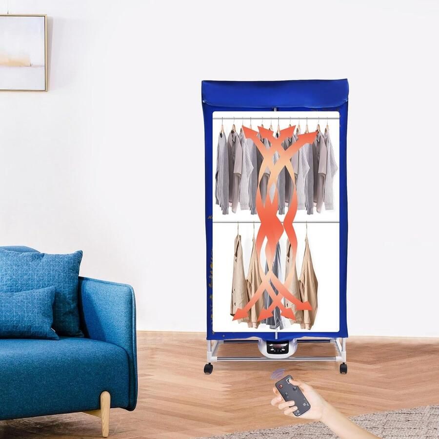 Elektrische Kledingdroger Draagbare Kast Snel Drogen Opvouwbaar Ontwerp 70x50x150 cm Blauw