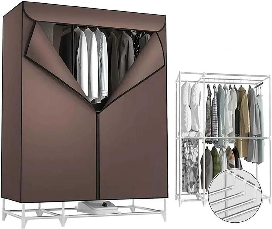 Elektrische Kledingdroger Verwarmd Rek Snelle Kledingdroging 360° Circulatie Verwarming 100x45x145 cm Bruin