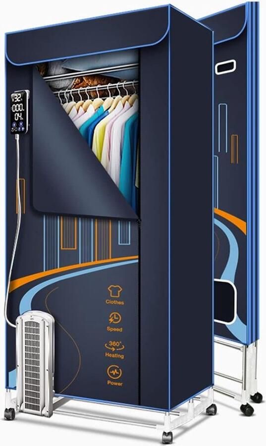 Elektrische Kledingdroger Wasdroger Garderobe Kleding Snel Drogen 3-Laags Sneldrogend 170x72x50cm Blauw
