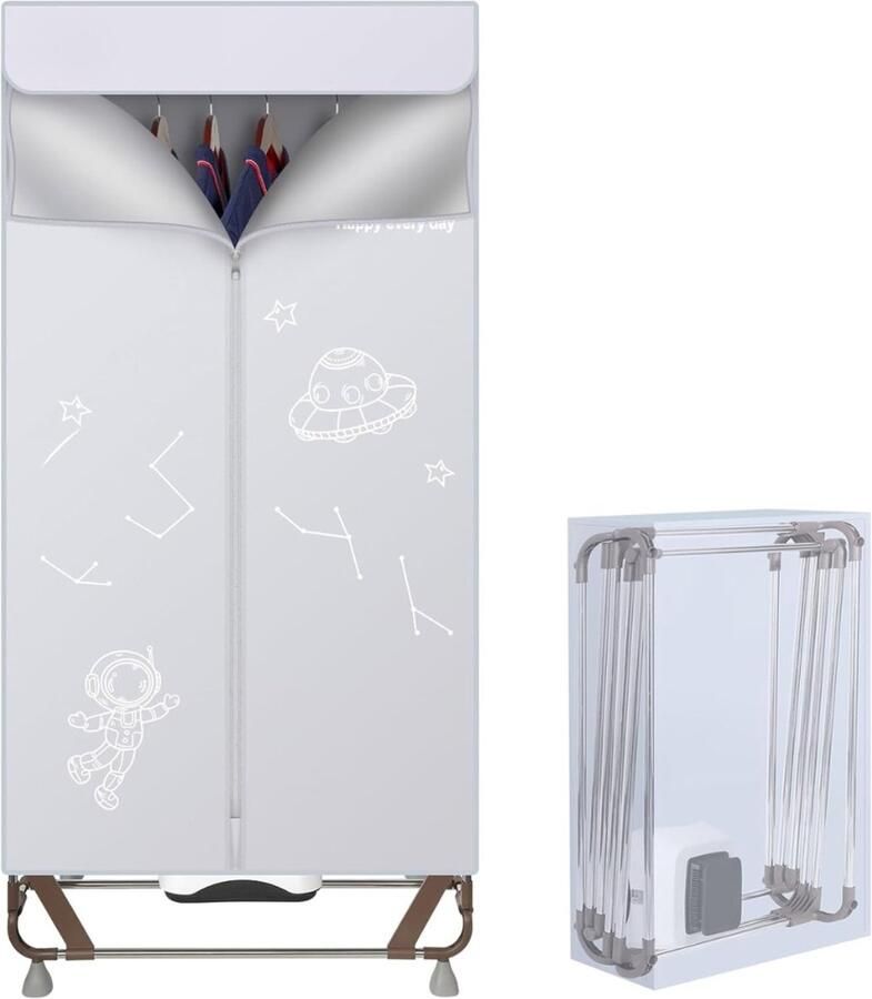 Elektrische Wasdroger 1500W – Draagbare Droogkast 170 cm – Opvouwbaar Wasrek met Grote Capaciteit (15 kg) – Sneldrogende Kledingdroger Zonder Installatie – Grijs