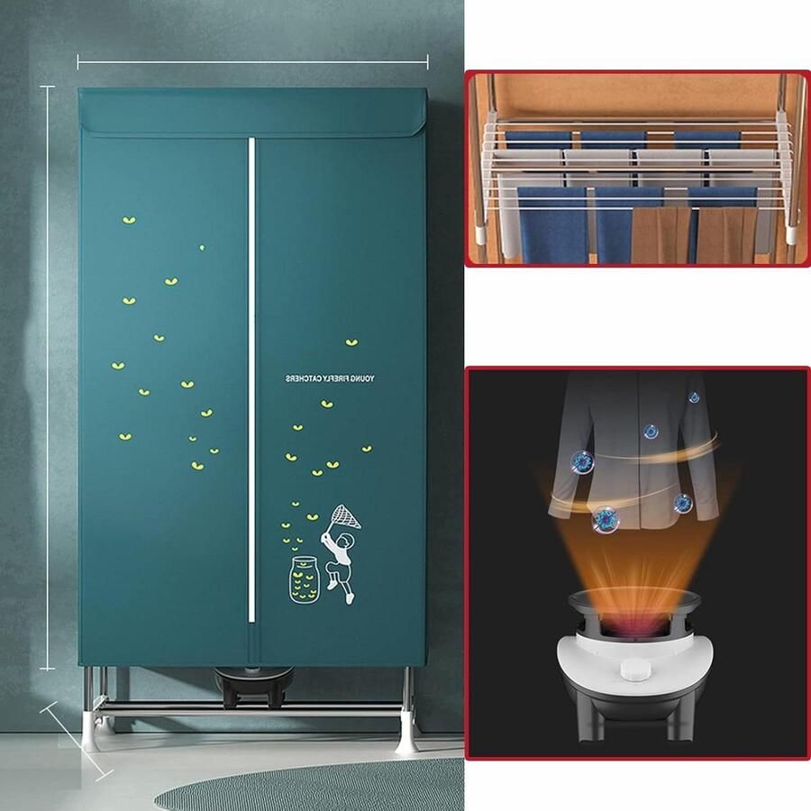 Elektrische Wasdroger 900W 1500W 2-Tier Verwarmde Kleding Luchter met Cover Verwarmde Kleding Luchter Indoor Roestvrij Staal Droogrek Wasserij Droogkast Ruimtebesparing-Groen