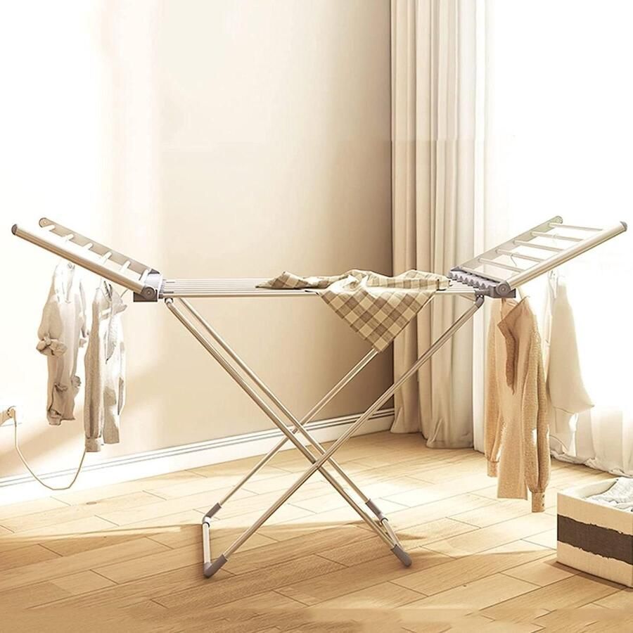 Elektrische Wasdroger Droogrek Verwarming Kleding Snel Drogen Constante Temperatuur 147 cm Hoog Zilver