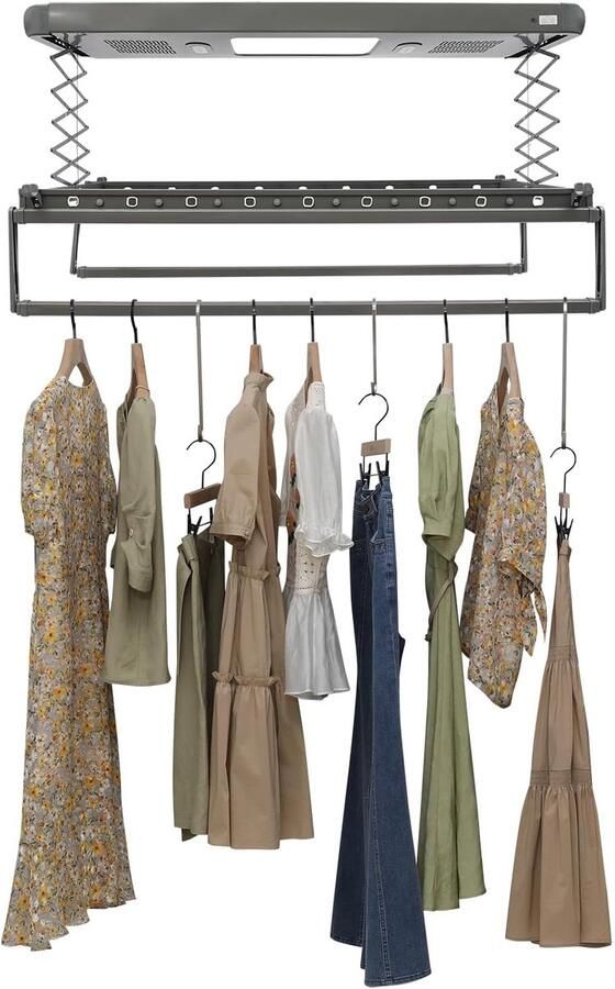 Elektrische Wasdroger Hefbaar Droogrek Kleding Drogen Afstandsbediening Bediening 35 kg Draagkracht Grijs