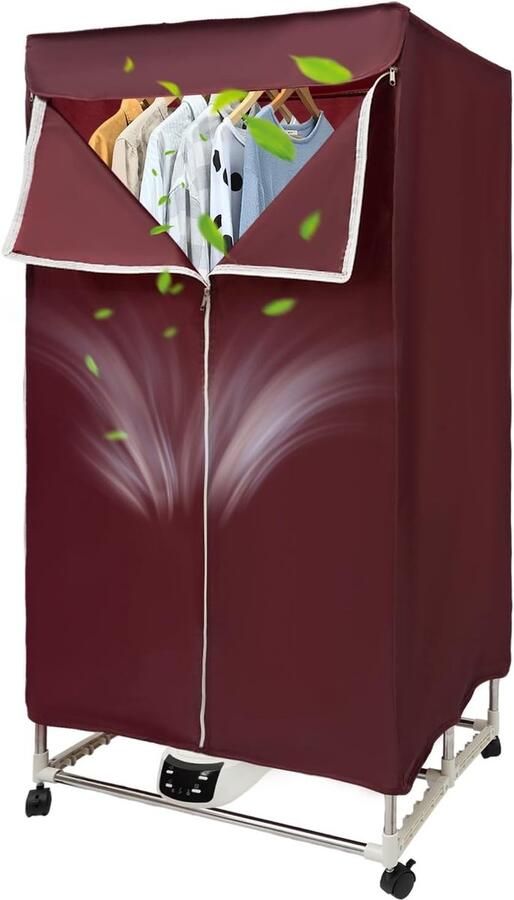 Elektrische Wasdroger Inklapbare Dryer Snel Kleding Drogen Timer Afstandsbediening 70x50x150cm Wijnrood