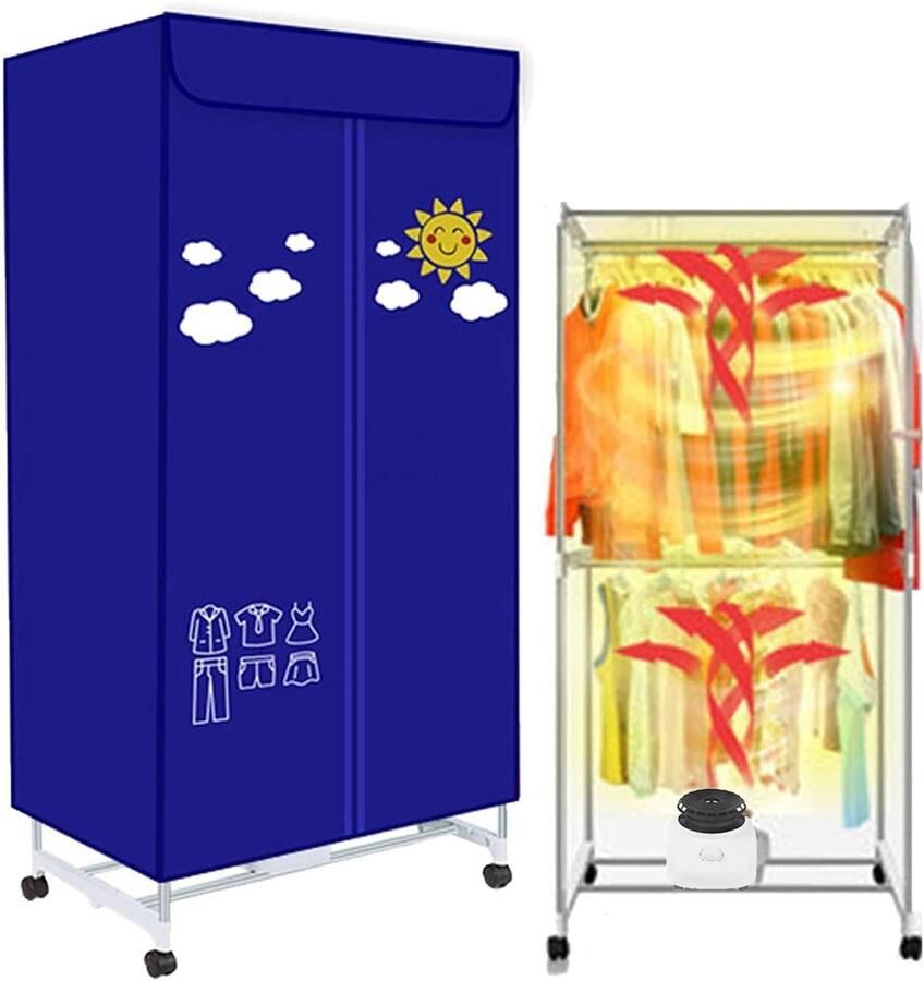 Elektrische Wasdroger Kledingdroger Snel Kleding Drogen Dubbellaags Ontwerp 150 cm Hoog Blauw