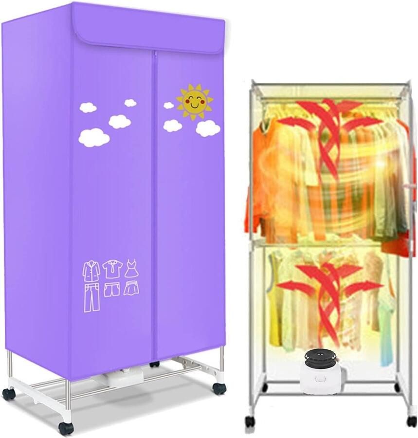 Elektrische Wasdroger Kledingdroger Snel Kleding Drogen Dubbellaags Ontwerp 70x18x17 cm Paars