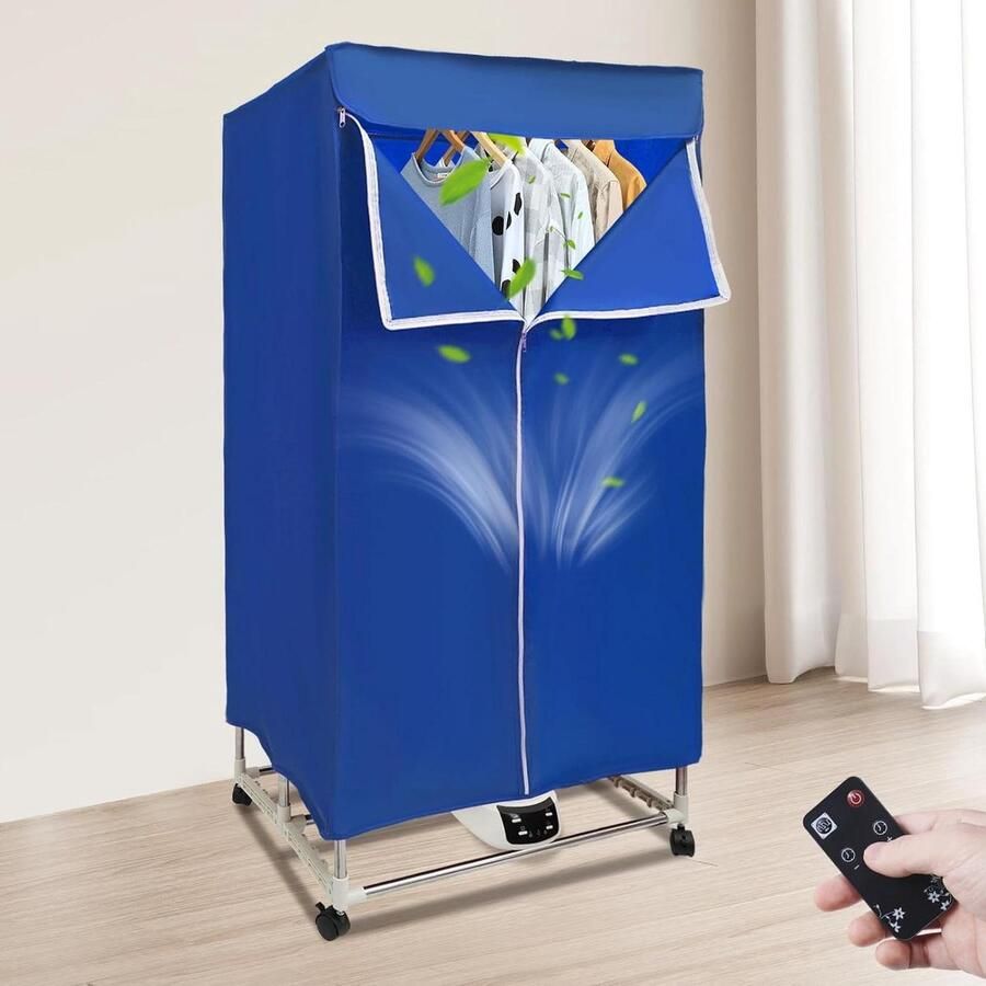 Elektrische Wasdroger Kledingdroger Warmtepomp Snel Kleding Drogen Met Afstandsbediening 70 x 50 x 150 cm Blauw